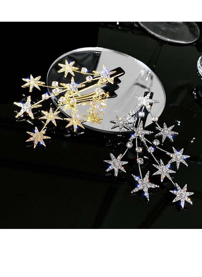 Bartosi Rhinestone Star Hair Clips Crystal Star Hair Clip Bride Wedding Hair Barrettes Sparkly Silver Hair Pins Bridal Decorative Hair Accessories for Women and Girls (Pack of 2)