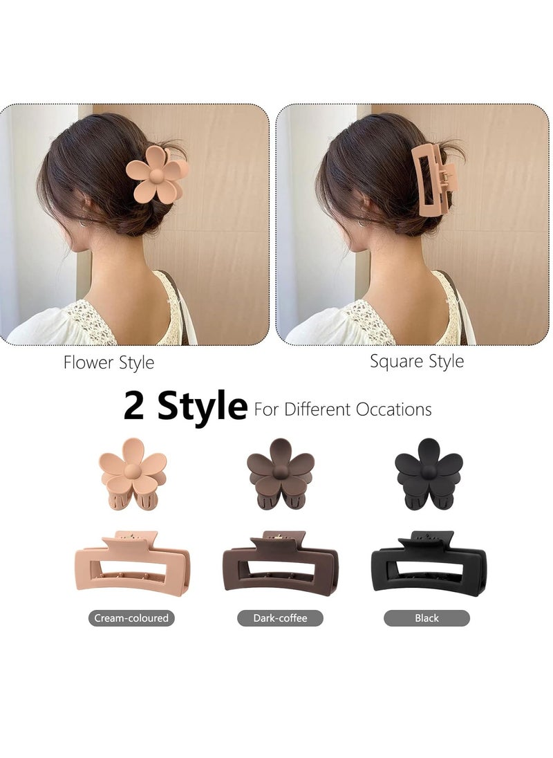 6 Pack 4.1 Inche Large Rectangle Hair Claw Clips Matte Flower Hair Clips, for Women Thin Thick Curly Hair, Neutral Colors