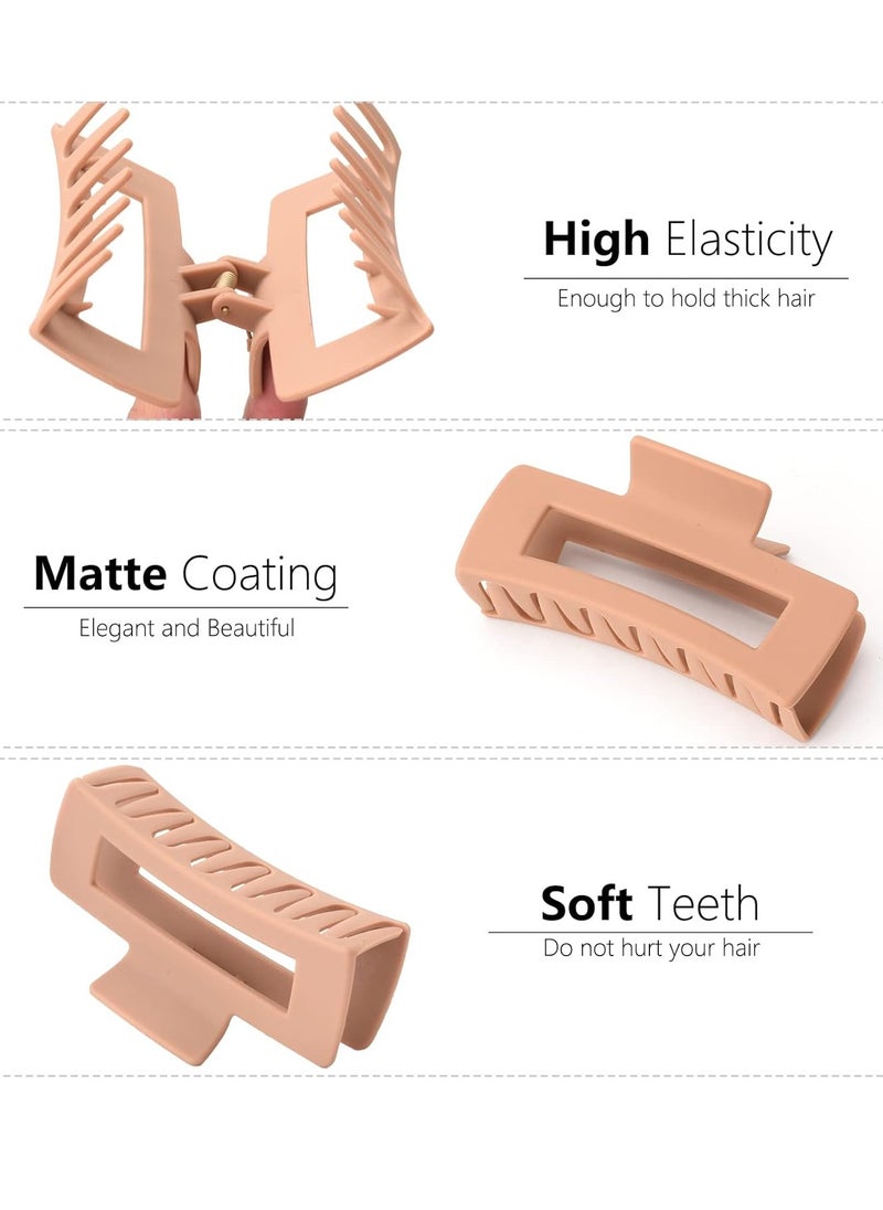 6 Pack 4.1 Inche Large Rectangle Hair Claw Clips Matte Flower Hair Clips, for Women Thin Thick Curly Hair, Neutral Colors