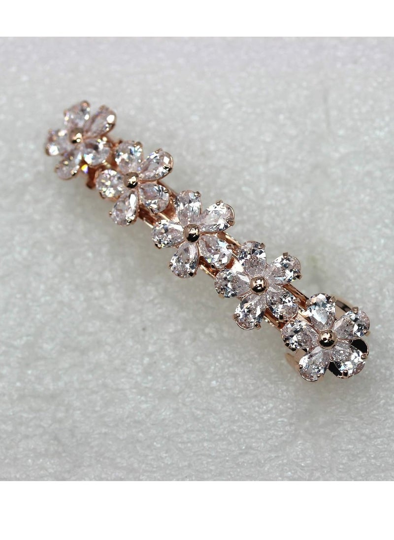 Faship Gorgeous Clear CZ Crystal Floral Small Hair Barrette Clip