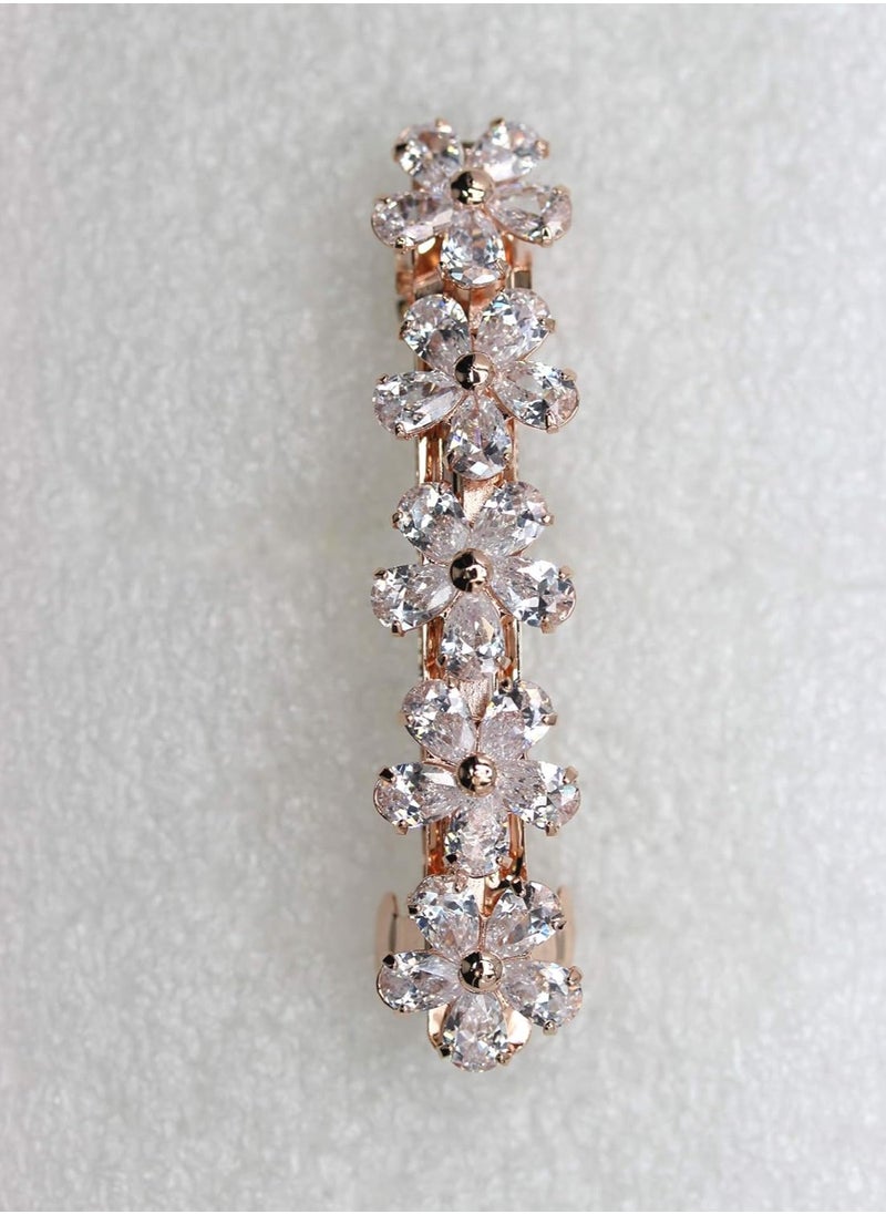 Faship Gorgeous Clear CZ Crystal Floral Small Hair Barrette Clip