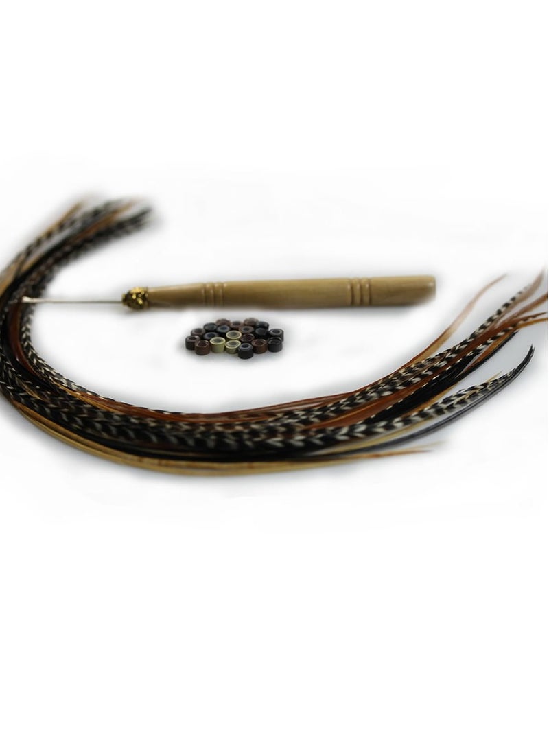 Feather Hair Extension – Grizzly and Solid Colored Feathers, All Individual Feathers, Ranging From 8 to 11 Inches in Length, With a Total of 20 Real Feathers, Includes Beads and Loop Tool Kit