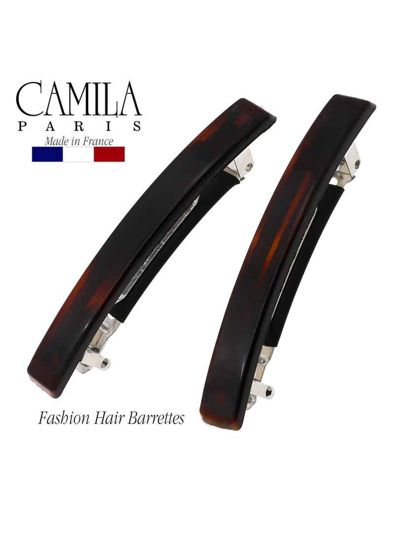 Camila Paris AD1/2 French Hair Barrette Clip for Girls, Set of 2 Rubberized Metal Clasp Strong Hold Grip Hair Clips for Women, No Slip Durable Styling Girls Hair Accessories, Made in France