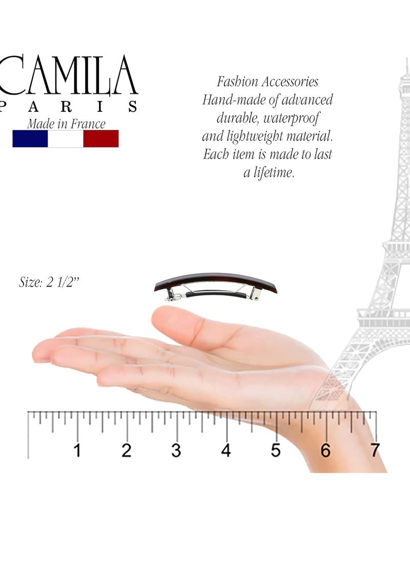 Camila Paris AD1/2 French Hair Barrette Clip for Girls, Set of 2 Rubberized Metal Clasp Strong Hold Grip Hair Clips for Women, No Slip Durable Styling Girls Hair Accessories, Made in France