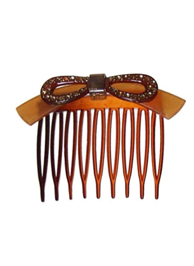 Caravan Handmade Comb Decorated With Layered Detailed Plastic Bow And 30 Rhinestones And Studs