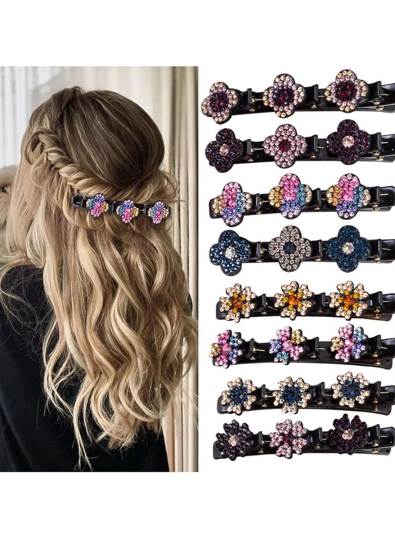 Sparkling Crystal Stone Braided Hair Clover Clips for Thick Thin Hair, Girls / Women Hair Accessories for Styling Sectioning, Large, 8 Pcs