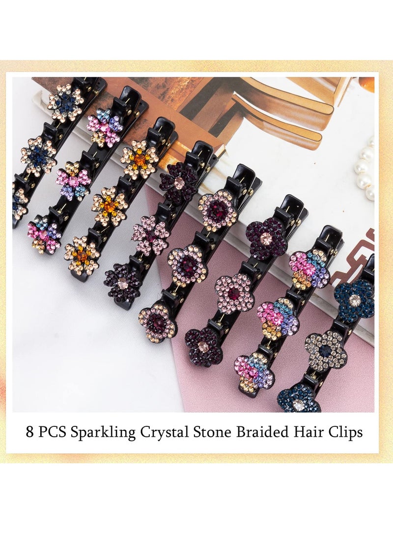 Sparkling Crystal Stone Braided Hair Clover Clips for Thick Thin Hair, Girls / Women Hair Accessories for Styling Sectioning, Large, 8 Pcs