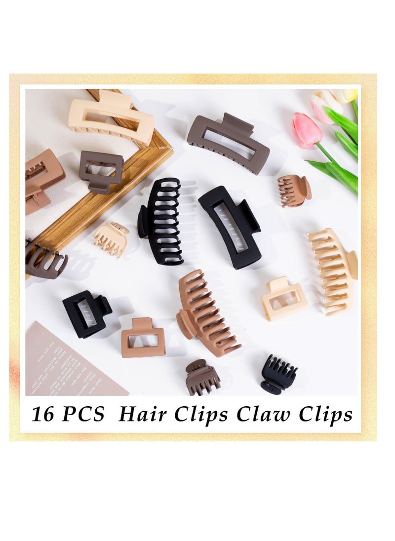 16 PCS Large Hair Clips,Claw Clips,FDBJulyy Hair Clips for Women & Girls,4 Styles 4 Colors 16 Pack Strong Hold Matte Claw Hair Clips for Women Thick Hair & Thin Hair, 90's Vintage Claw Clips