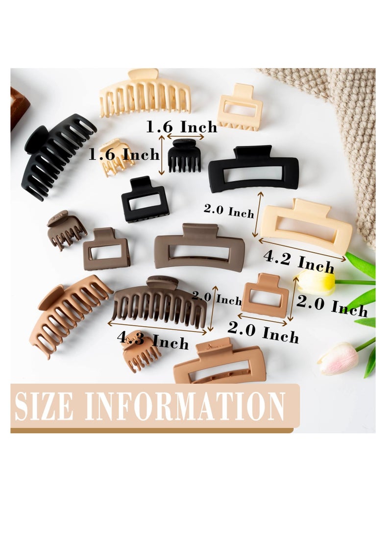 16 PCS Large Hair Clips,Claw Clips,FDBJulyy Hair Clips for Women & Girls,4 Styles 4 Colors 16 Pack Strong Hold Matte Claw Hair Clips for Women Thick Hair & Thin Hair, 90's Vintage Claw Clips