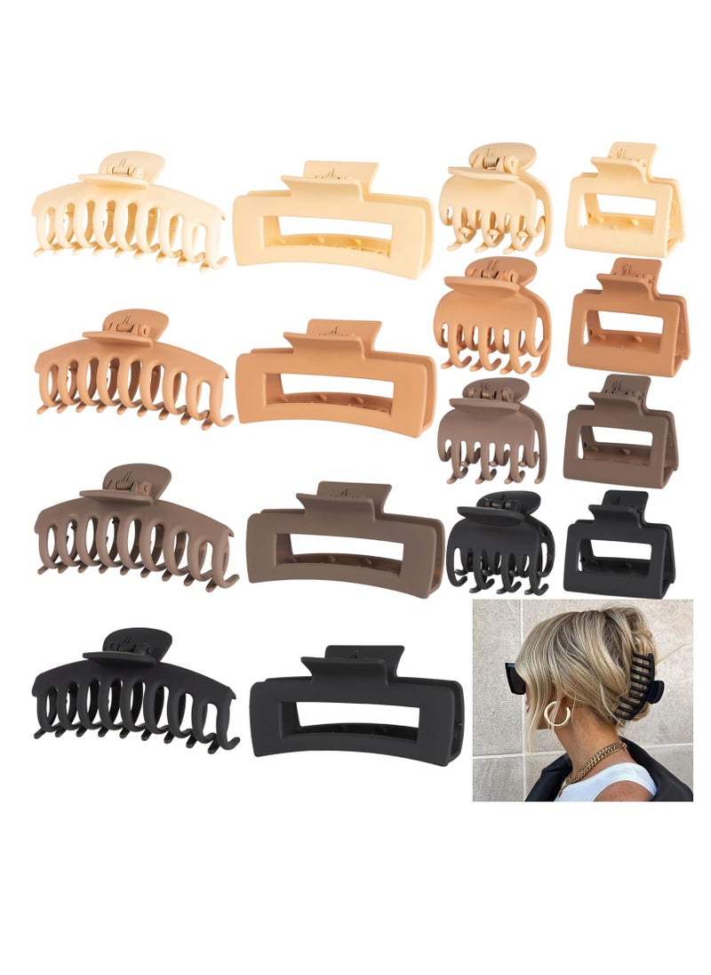 16 PCS Large Hair Clips,Claw Clips,FDBJulyy Hair Clips for Women & Girls,4 Styles 4 Colors 16 Pack Strong Hold Matte Claw Hair Clips for Women Thick Hair & Thin Hair, 90's Vintage Claw Clips