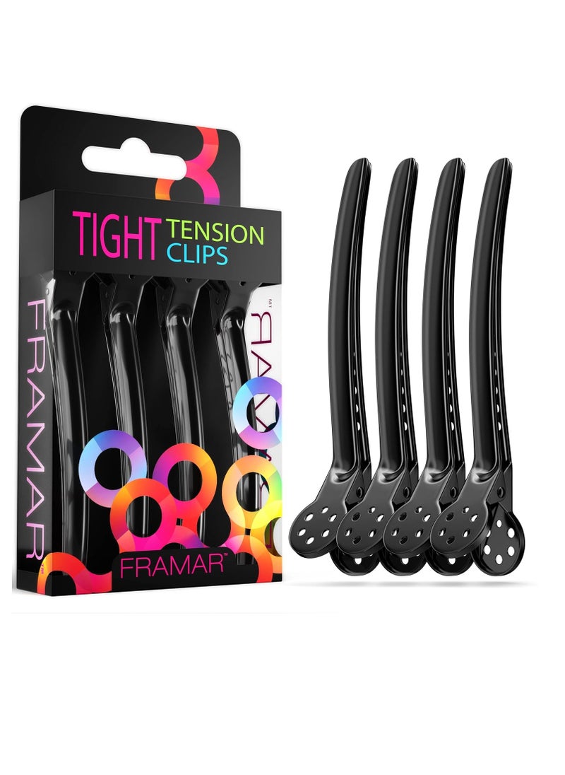 Framar Black Tight Tension Clips - Set of 4 Professional Hair Clips – Hair Clips for Styling, Clips for Hair, Metal hair Clips - Extra Tight & Durable