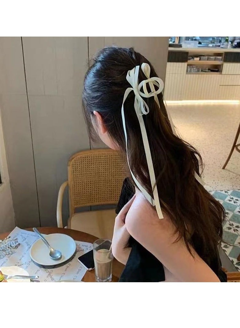 Bow Claw Clip with Long Tail Bowknot Hair Clip with Long Tassel Ribbon Claw Clips for Thick Thin Hair Bows Clips for Women Girls White Bow Knot Hair Accessories for Women Girls