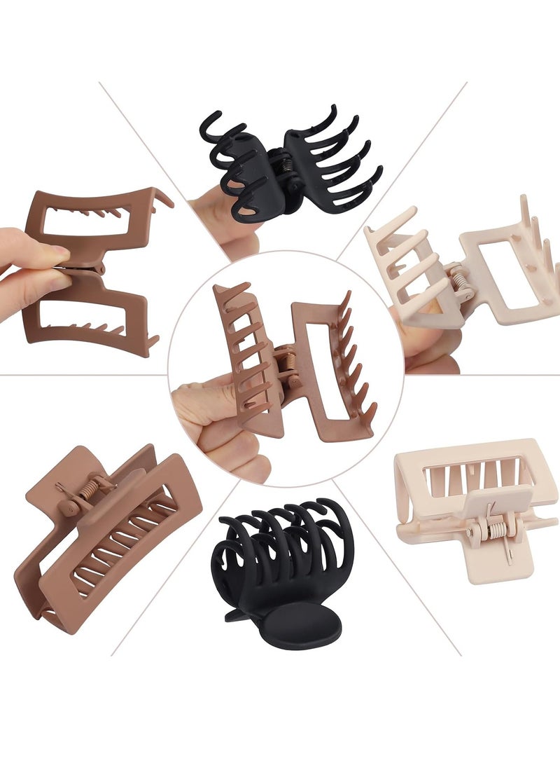 Medium Claw Hair Clips Set for Women - 3 Styles, 9 pcs Rectangle Clips for Thick Hair, Square Clips for Thin Hair - Brown