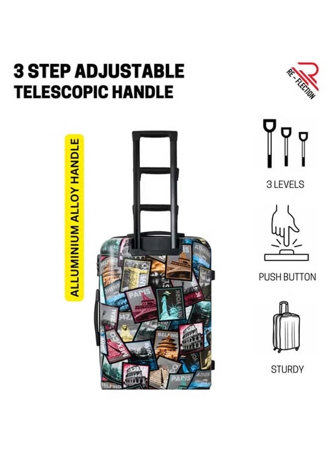 Reflection 24 Inch ABS and Polycarbonate Suitcase Lightweight Hardside World Map Print Series Travel Luggage Trolley with 84L Storage Capacity 4 Spinner Wheels and TSA Lock Multicolour