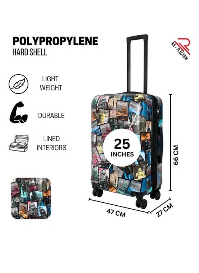 Reflection 24 Inch ABS and Polycarbonate Suitcase Lightweight Hardside World Map Print Series Travel Luggage Trolley with 84L Storage Capacity 4 Spinner Wheels and TSA Lock Multicolour