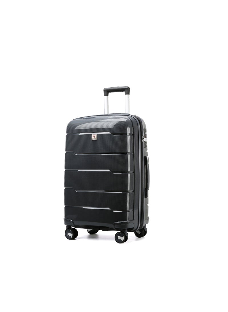 Reflection 24 Inch Polypropylene Suitcase Lightweight Hardside Gloss Line Series Travel Luggage Trolley with 84L Storage Capacity 4 Spinner Wheels and TSA Lock Grey