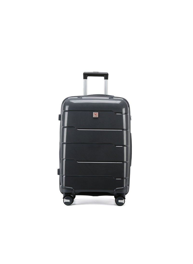 Reflection 24 Inch Polypropylene Suitcase Lightweight Hardside Gloss Line Series Travel Luggage Trolley with 84L Storage Capacity 4 Spinner Wheels and TSA Lock Grey