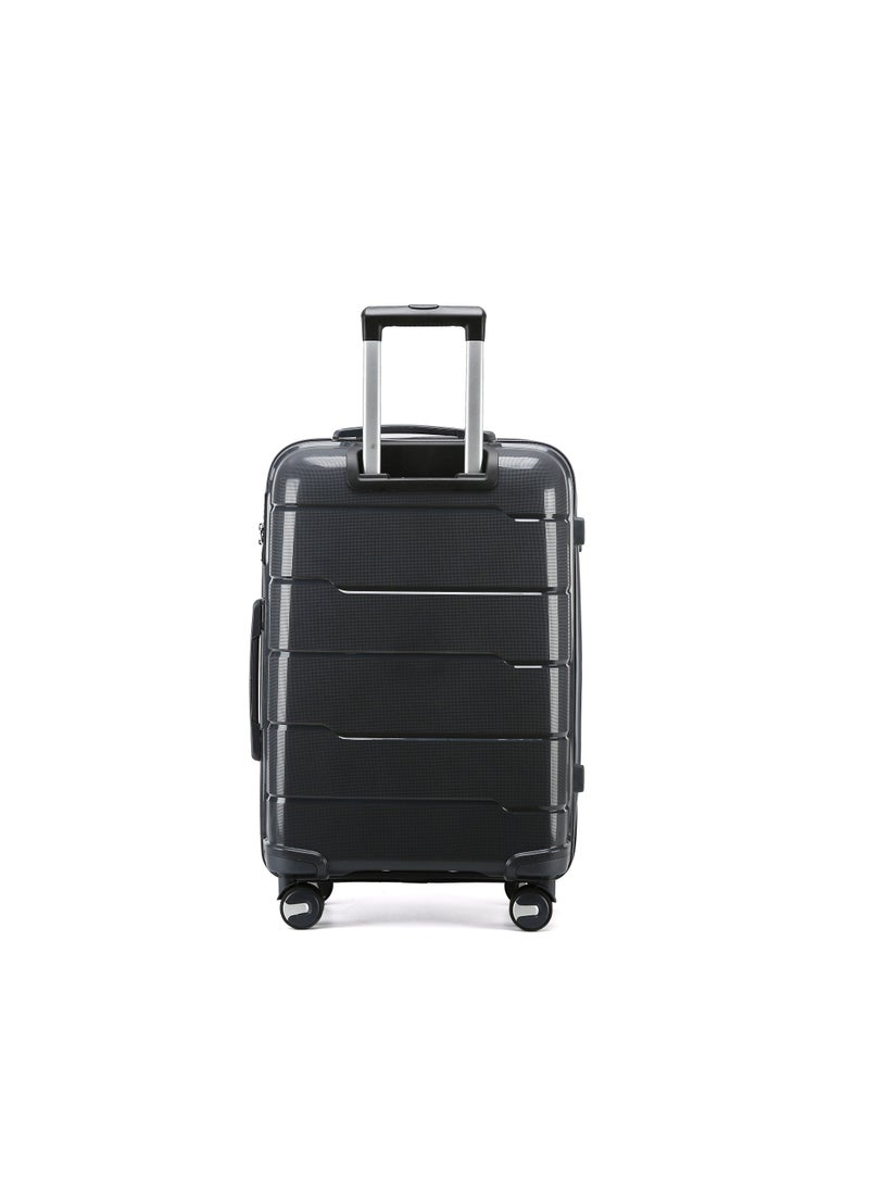 Reflection 24 Inch Polypropylene Suitcase Lightweight Hardside Gloss Line Series Travel Luggage Trolley with 84L Storage Capacity 4 Spinner Wheels and TSA Lock Grey