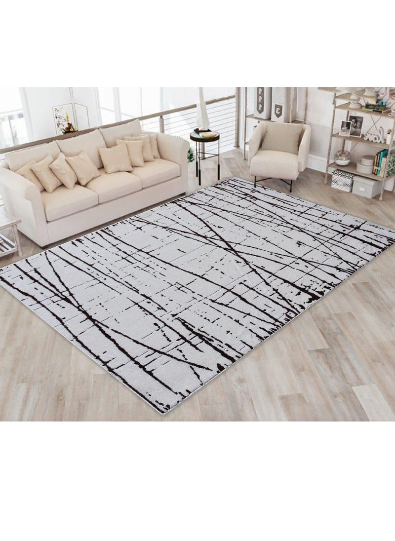 MESSONI-Ivory-Charcoal-190x290 cm anti skid Machine Made Thick Indian Rug