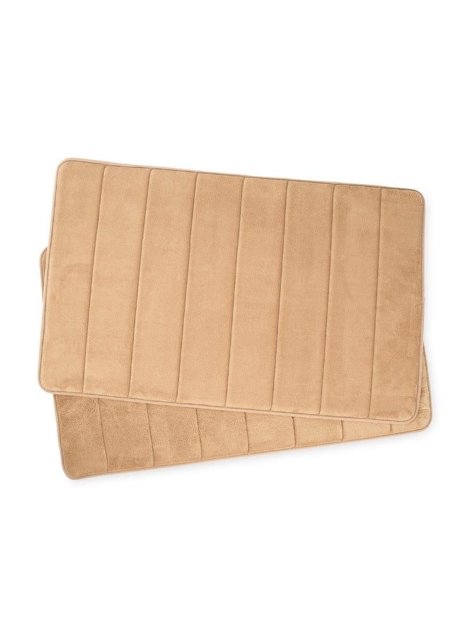 Justin 2- Pieces Coral Fleece Memory Foam Floor Mat Pack, Cream - 80X50 Cm