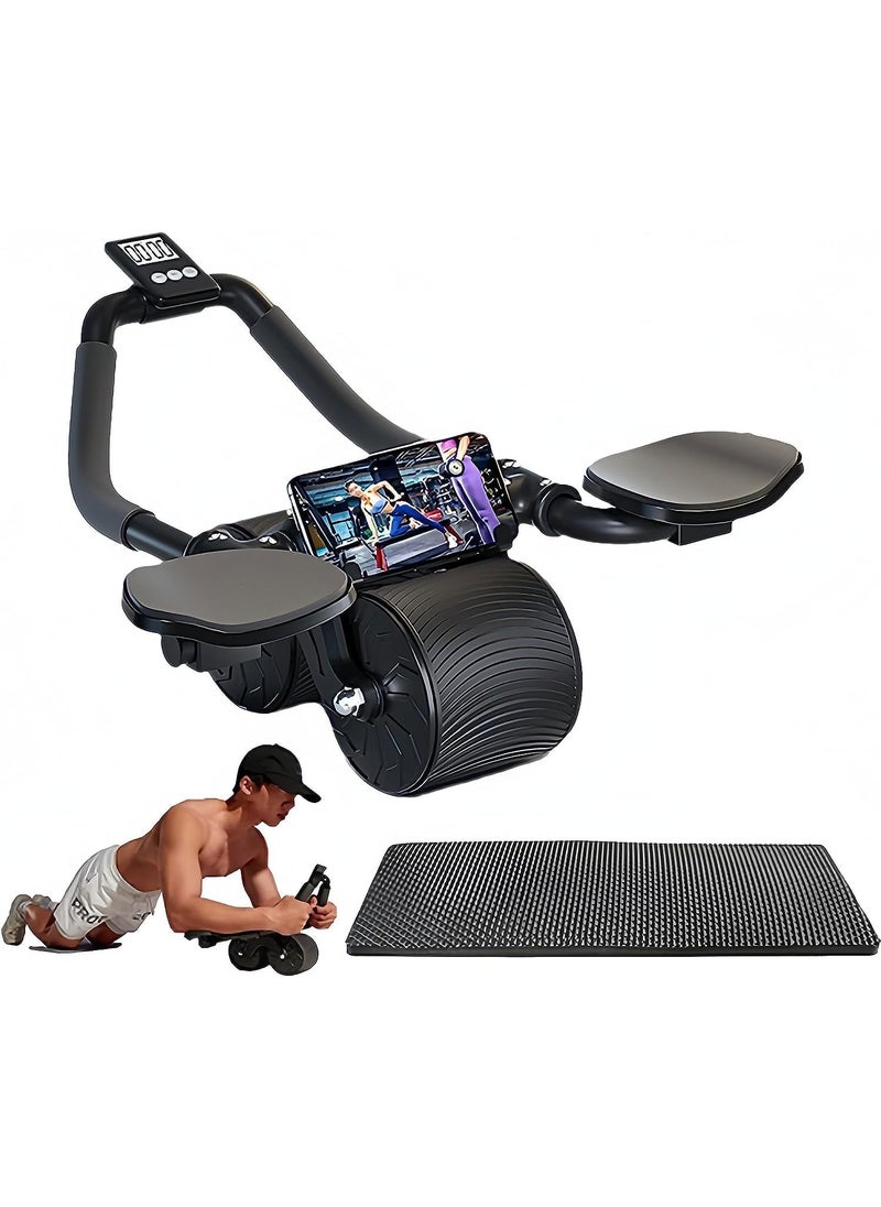 Exercise Roller Wheel, Automatic Rebound Abdominal Wheel Smart Counter and Knee Pad, Abs Roller Wheel Suitable for Core and Abdominal Muscle Exercise Equipment