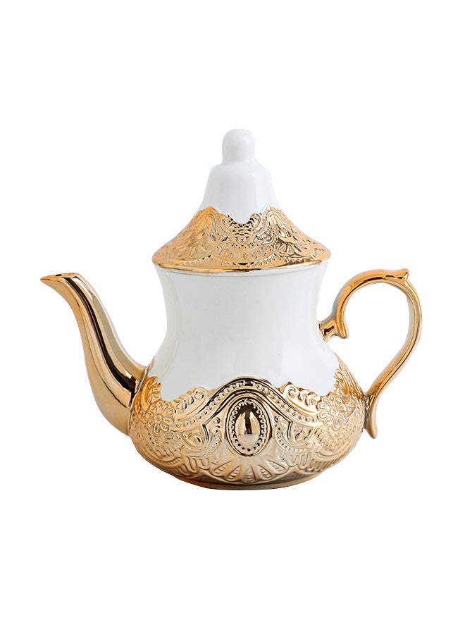 Embossed Ceramic Teapot Rose Gold/White 22 x 14 x 19cm