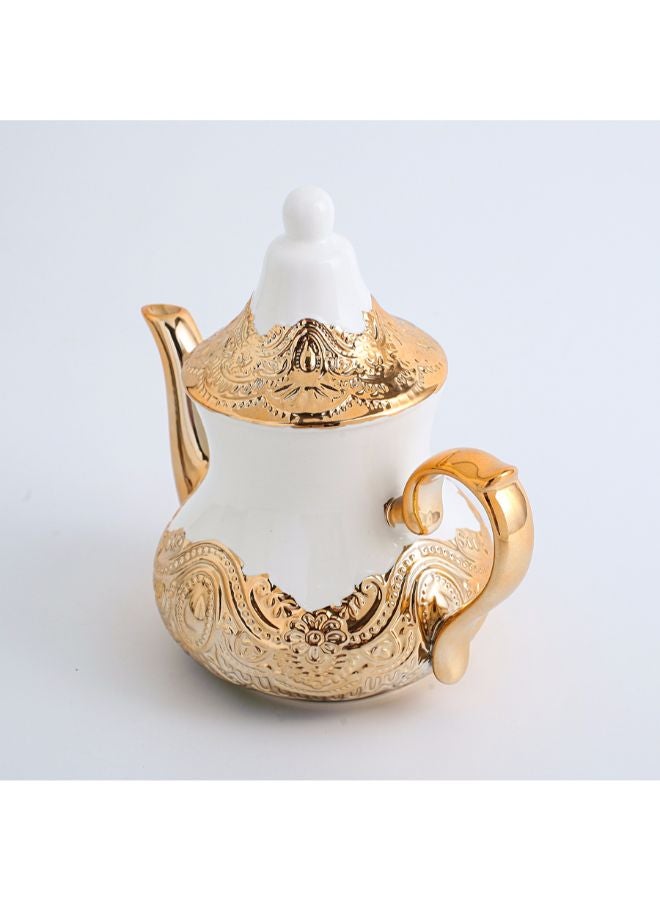 Embossed Ceramic Teapot Rose Gold/White 22 x 14 x 19cm