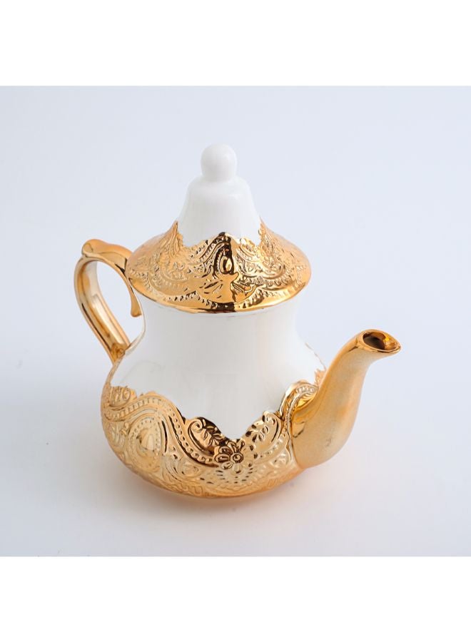 Embossed Ceramic Teapot Rose Gold/White 22 x 14 x 19cm