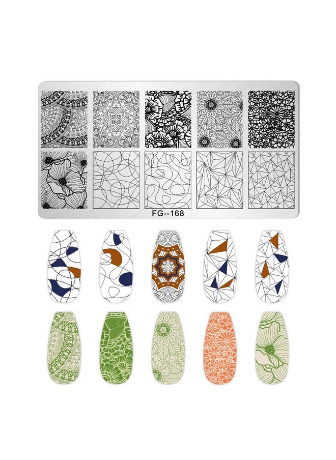 Nail Stamper Kit 7Pcs Nail Stamping Plates Geometric Mandala Flower Nail Stencils With 2 Stamp And 2 Scraper For Home Salon Manicure Design Supplies Tools