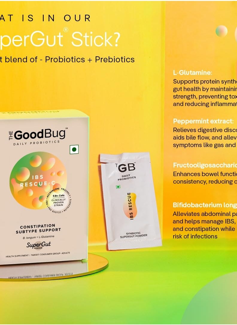 The Good Bug IBS Rescue C SuperGut Powder for Constipation Relief 15 Days Pack