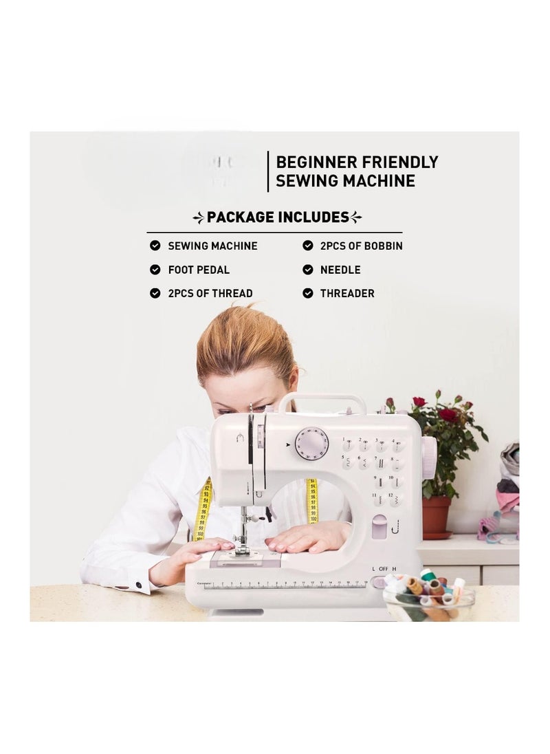 Standard Sewing Machine for Beginners – Lightweight Mini Sewing Machine with 12 Built-In Stitches, Reverse Sewing, Adjustable Speed, Portable Household Sewing Kit for Fabric, Clothes, and Crafting