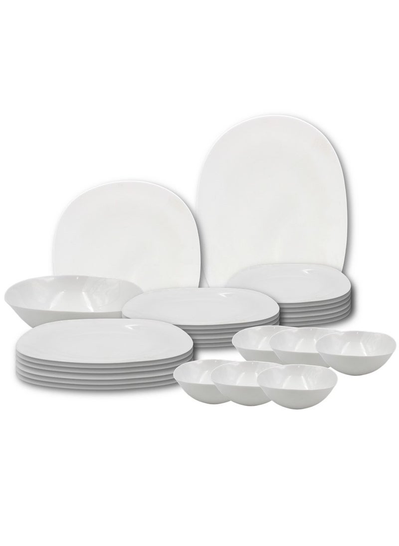 Melrich 26 Pcs Opal ware Dinner Set 6 Dinner plate 6 Dessert Plate 6 Soup plate 6 Bowl 1 Oval Plate 1 Serving Bowl Dishwasher safe Microwave Safe