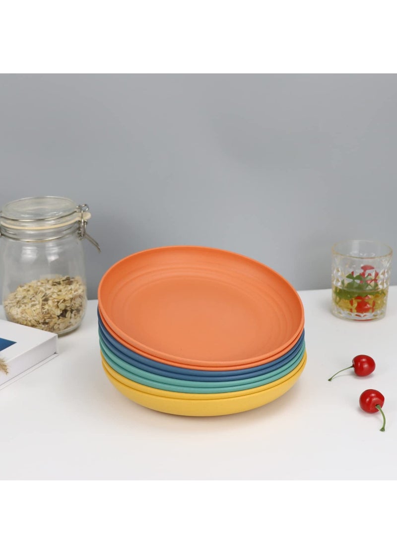 Reusable Dinner Plates Set of 8 Alternative for Plastic Plates Microwave and Dishwasher Safe Wheat Straw Plates for Kitchen Unbreakable Kids Plates with 4 Colors