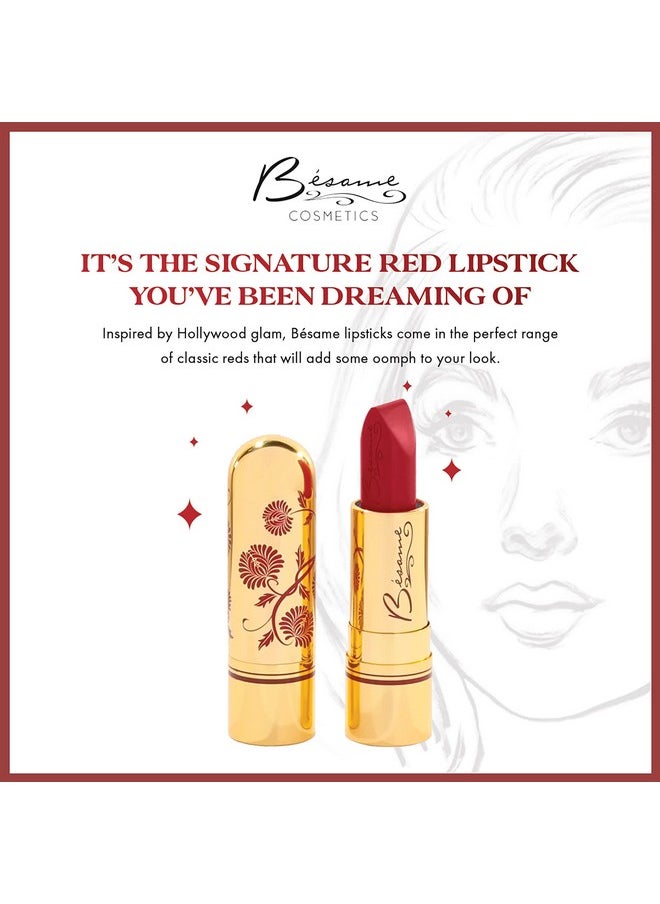 Besame Red Lipstick 1920 Vintage Shade, Cool & Bright Strawberry Red With Blue Undertone, With Moisturizing Vitamin E, Satin Finish, Long-Lasting Lip-Stick Color, Blot For Matte Effect Or Lip Stain