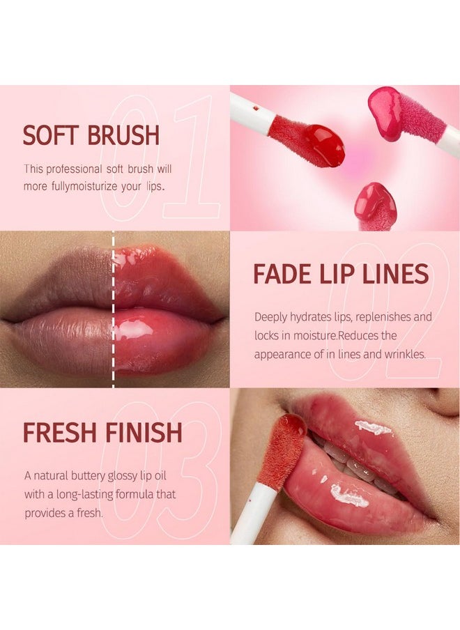 4 Colors Lip Oil Lip Glaze, Soft Brush Head Hydrating Lip Glow Oil,Shiny Transparent Lip Gloss Plumping,Long Lasting Nourishing Non-Sticky Fresh Clear Smooth Lip Care -Set B