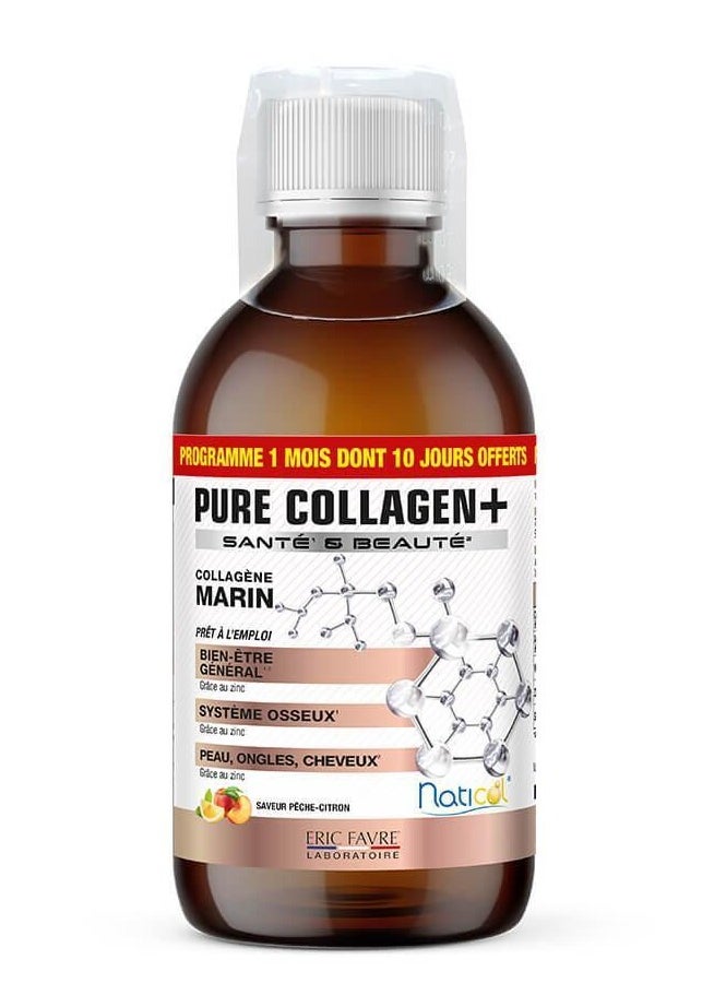 Pure Collagen + Liquid Formula, 4,000mg Marine Collagen, Hyaluronic Acid, Vitamin E & Selenium, Peach Lemon Flavor, 500ml