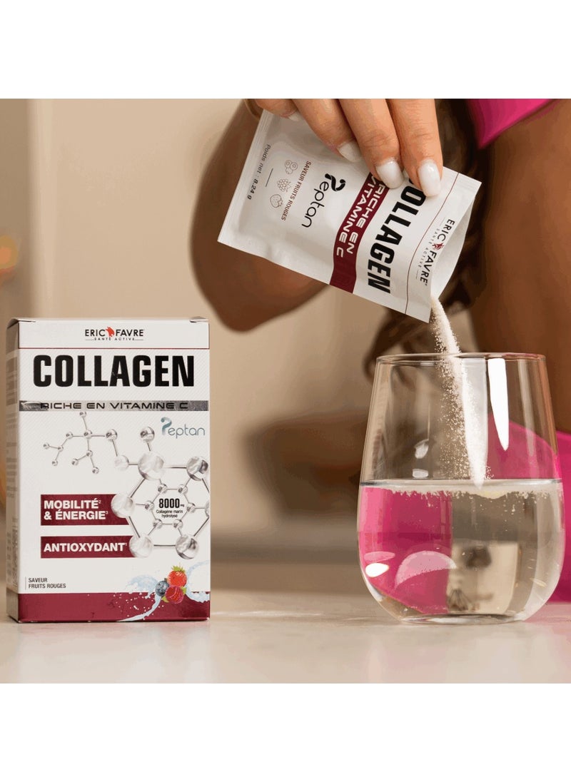 Collagen Enriched with Vitamin C – Boost Mobility, Energy & Antioxidant Support, Marine Collagen Peptides, Red Fruit Flavor, 10 Sachets