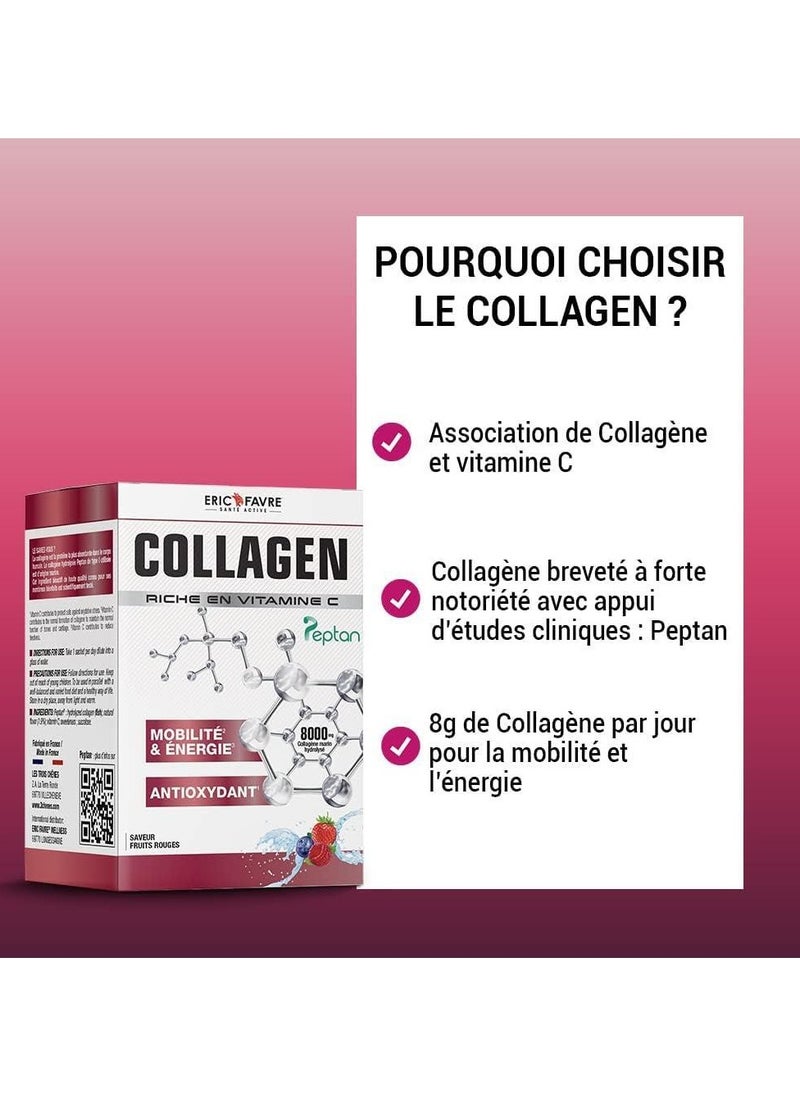 Collagen Enriched with Vitamin C – Boost Mobility, Energy & Antioxidant Support, Marine Collagen Peptides, Red Fruit Flavor, 10 Sachets