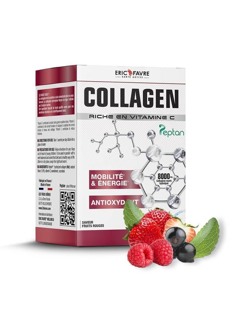 Collagen Enriched with Vitamin C – Boost Mobility, Energy & Antioxidant Support, Marine Collagen Peptides, Red Fruit Flavor, 10 Sachets