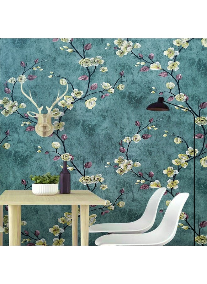 Dark Green PVC Embossed 3D Flower Pattern Self-Adhesive Wallpaper for Home Decor