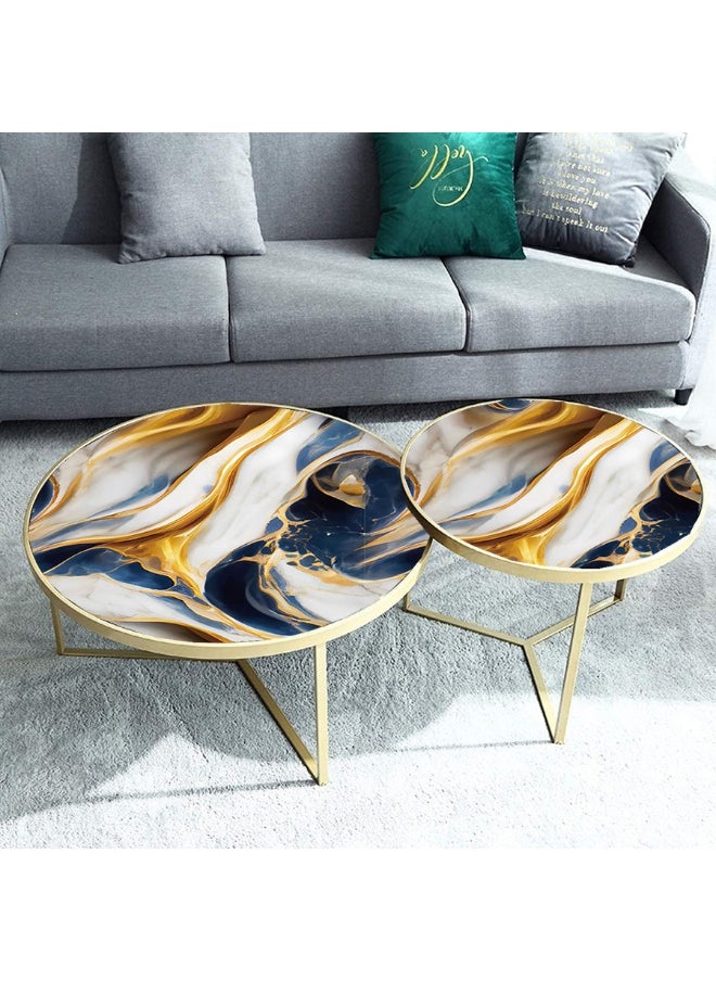 Golden Blue Marble Pattern Oil-Proof Kitchen Countertop DIY Wall Sticker for Refreshing