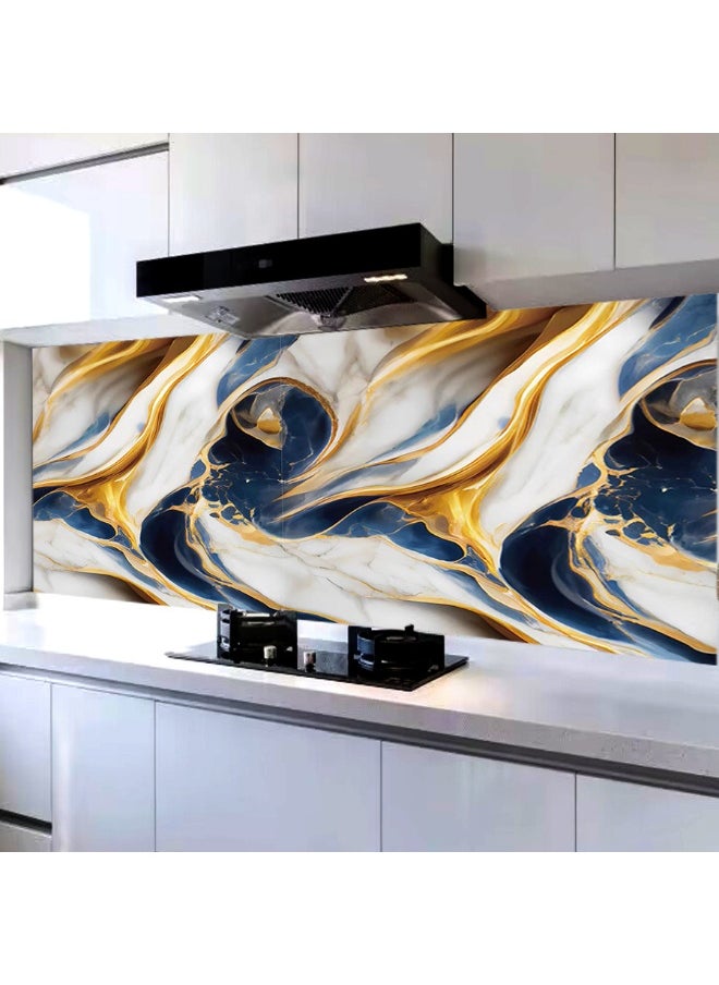 Gold Foil Blue Marble Kitchen Stove Oil-Proof Stickers - DIY Renovation Wall Decals