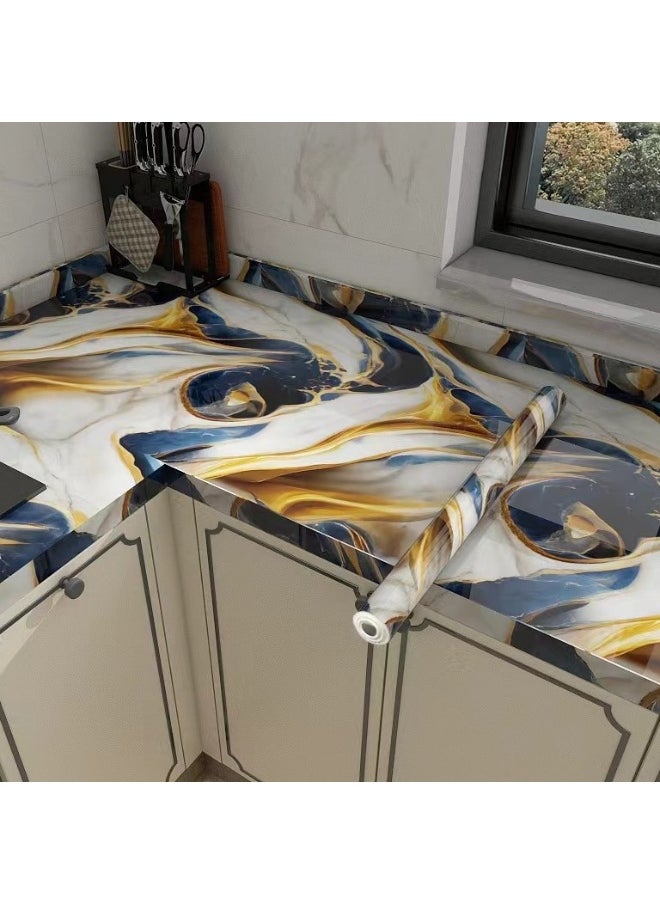 Gold Foil Blue Marble Kitchen Stove Oil-Proof Stickers - DIY Renovation Wall Decals