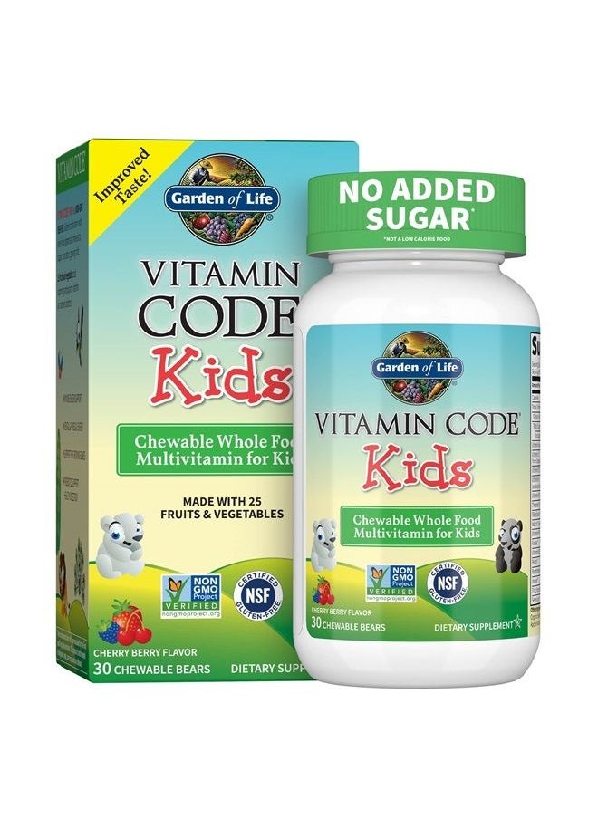 Vegetarian Multivitamin Supplement for Kids - Vitamin Code Kids Chewable Raw Whole Food Vitamin with Probiotics, 30 Chewable Bears