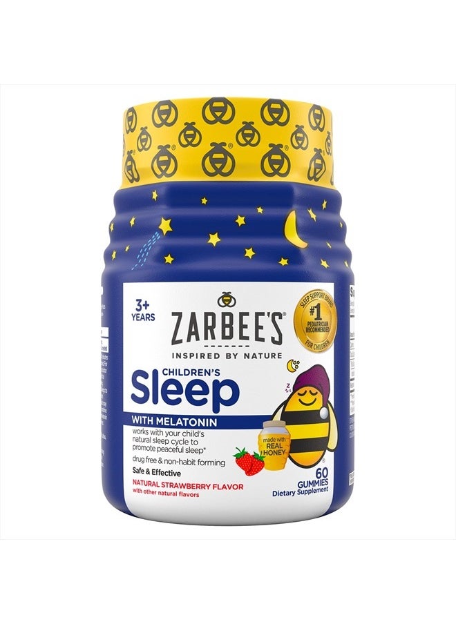 Children's Sleep Gummies with Melatonin, Non-Habit Forming Children's Sleep Gummies Work with Natural Sleep Cycles to Promote Peaceful Sleep, Drug-Free, Natural Strawberry, 60 ct