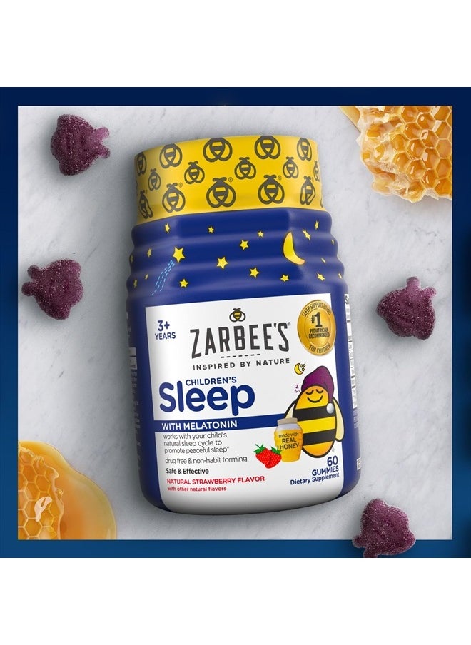 Children's Sleep Gummies with Melatonin, Non-Habit Forming Children's Sleep Gummies Work with Natural Sleep Cycles to Promote Peaceful Sleep, Drug-Free, Natural Strawberry, 60 ct