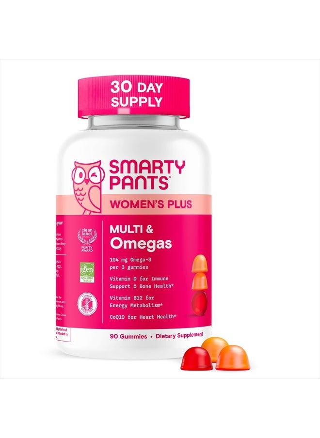 Women's Multivitamin Gummies - Improved Formula: Omega 3 (DHA/EPA), Methylfolate, CoQ10, Vitamin D3, C, Vitamin B12, B6, Vitamin A, K & Zinc, Gluten Free, 90 Count (30 Day Supply)