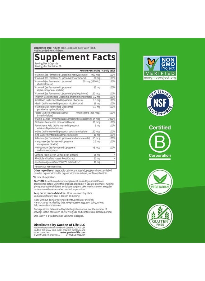 Dr. Formulated Multi+ Energy Support: Fermented Liposomal Multivitamin + Green Coffee Bean Extract, Rhodiola & Probiotics - Boost Energy, Support Digestion & Immune Health, 30 Capsules