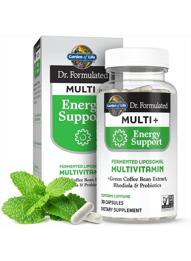 Dr. Formulated Multi+ Energy Support: Fermented Liposomal Multivitamin + Green Coffee Bean Extract, Rhodiola & Probiotics - Boost Energy, Support Digestion & Immune Health, 30 Capsules