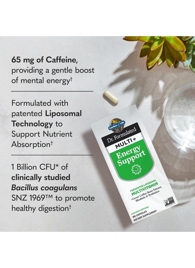 Dr. Formulated Multi+ Energy Support: Fermented Liposomal Multivitamin + Green Coffee Bean Extract, Rhodiola & Probiotics - Boost Energy, Support Digestion & Immune Health, 30 Capsules